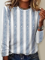 Casual Long Sleeve Crew Neck Ethnic Loose Regular T-Shirt