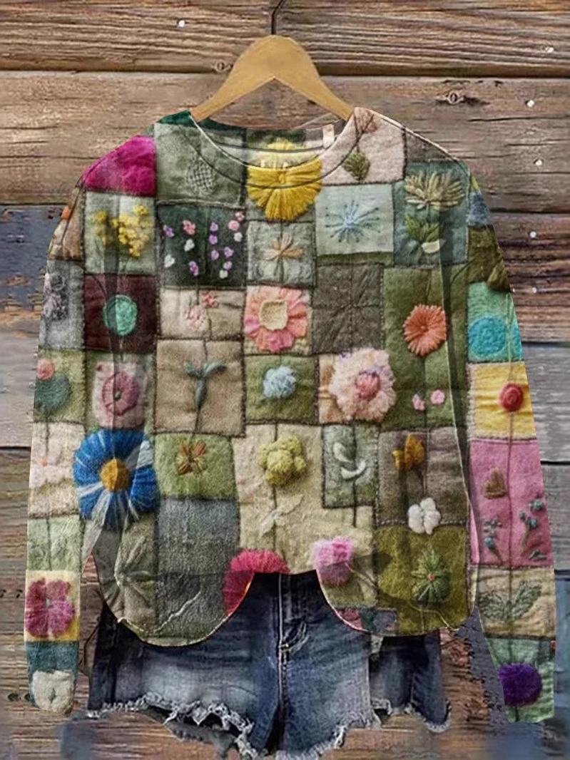 Casual Long Sleeve Crew Neck Floral Loose Regular Sweatshirt