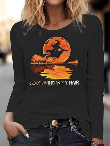 Vintage Long Sleeve Crew Neck Halloween Loose Regular Blouse