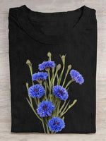 Loose Short Sleeve Crew Neck Floral Casual Regular T-Shirt