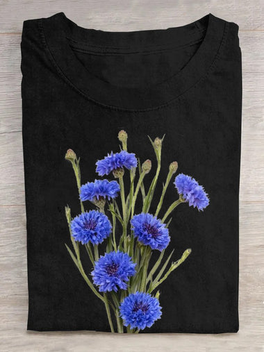 Loose Short Sleeve Crew Neck Floral Casual Regular T-Shirt