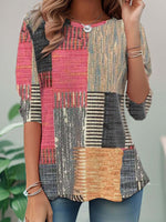 Loose Long Sleeve Crew Neck Geometric Casual Regular T-Shirt