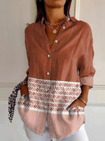 Loose Long Sleeve Shirt Collar Striped Casual Regular Shirt