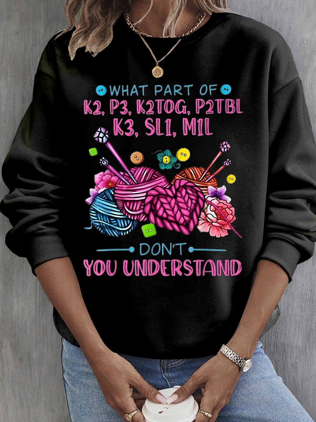 Casual Long Sleeve Crew Neck Letter Pattern Loose Regular Sweatshirt