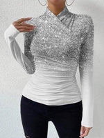 Casual Long Sleeve Ombre Regular Blouse
