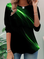 Loose Long Sleeve Crew Neck Abstract Casual Regular Blouse