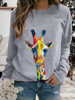 Casual Long Sleeve Crew Neck Animal Loose Regular Sweatshirt