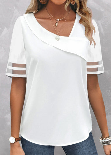 Loose Short Sleeve Asymmetrical Plain Casual Regular Blouse