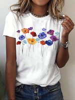 Loose Short Sleeve Crew Neck Floral Casual Regular T-Shirt