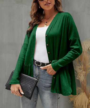 Loose Crew Neck Long Sleeve Plain Casual Regular Jacket
