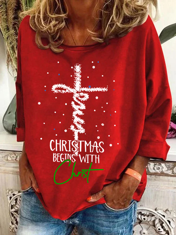 Loose Long Sleeve Crew Neck Christmas Casual Regular Sweatshirt