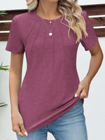 Casual Short Sleeve Crew Neck Plain Loose Regular Blouse