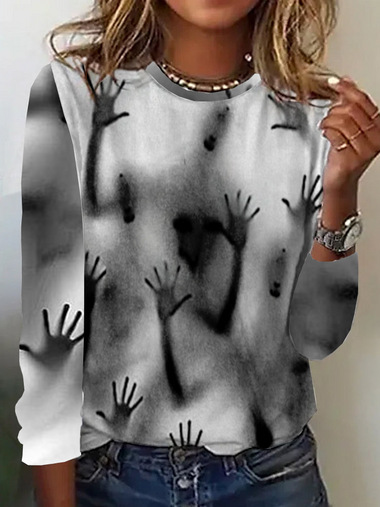 Casual Long Sleeve Crew Neck Halloween Loose Regular T-Shirt