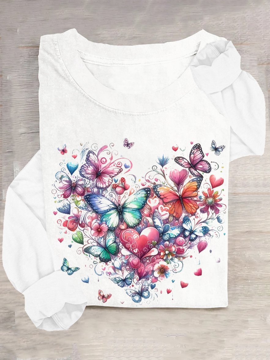 Loose Sleeveless Crew Neck Butterfly Casual Regular T-Shirt