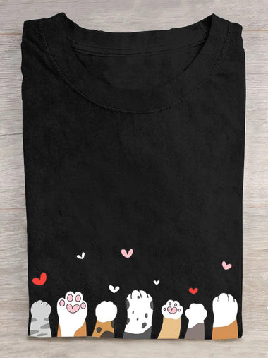 Casual Short Sleeve Crew Neck Cat Loose Regular T-Shirt