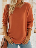 Loose Long Sleeve Cross Neck Plain Casual Regular T-Shirt