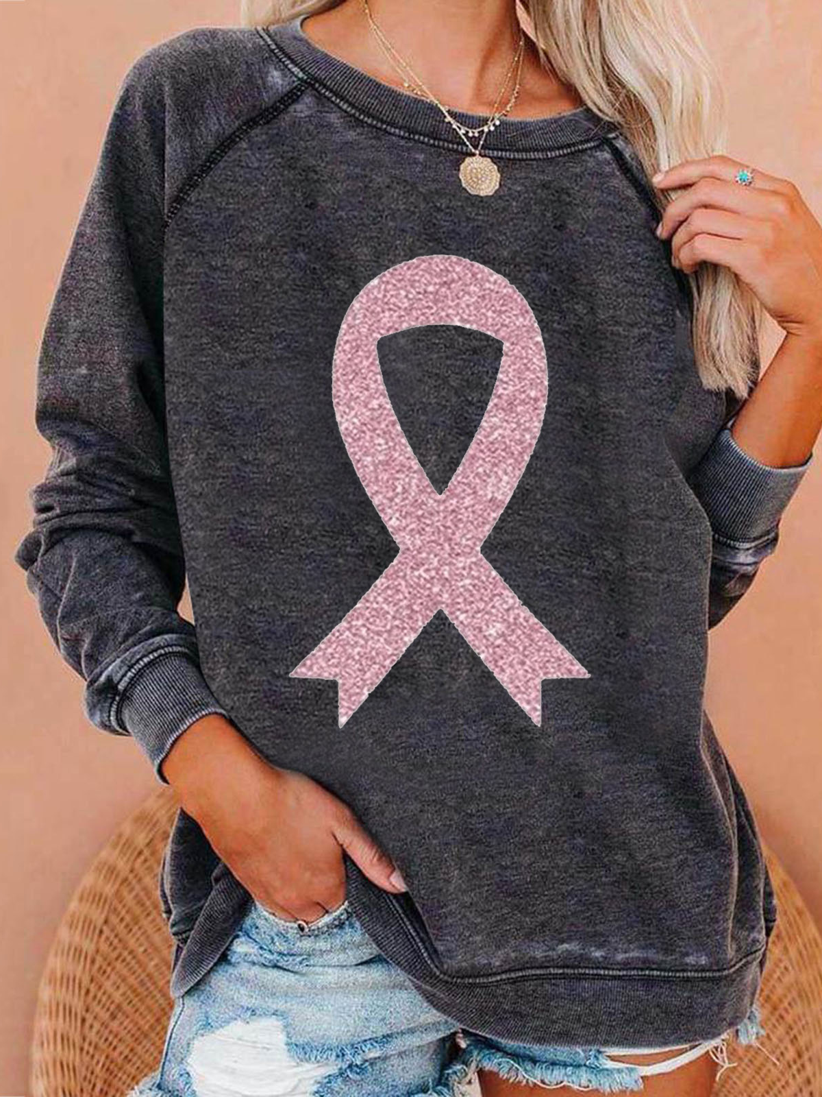 Loose Long Sleeve Crew Neck Geometric Zipper Casual Regular Sweatshirt