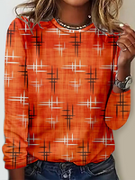 Loose Long Sleeve Crew Neck Geometric Casual Regular T-Shirt