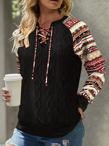 Casual Long Sleeve Ethnic Loose Regular Sweatshirt