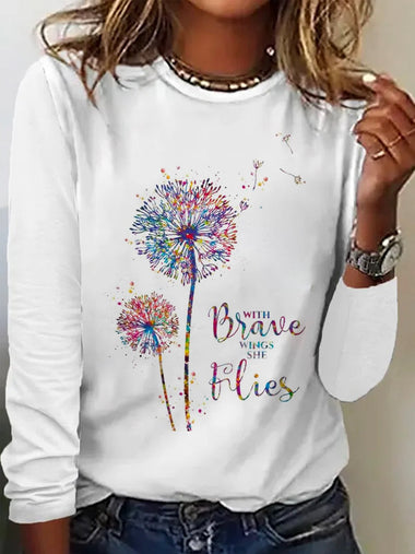 Loose Long Sleeve Crew Neck Dandelion Casual Regular Sweatshirt
