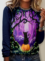 Loose Long Sleeve Crew Neck Halloween Casual Regular T-Shirt