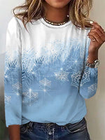 Loose Long Sleeve Crew Neck Christmas Casual Regular T-Shirt