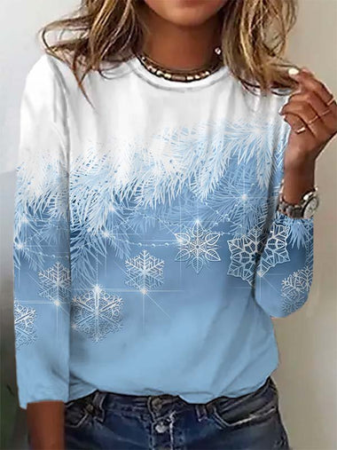 Loose Long Sleeve Crew Neck Christmas Casual Regular T-Shirt