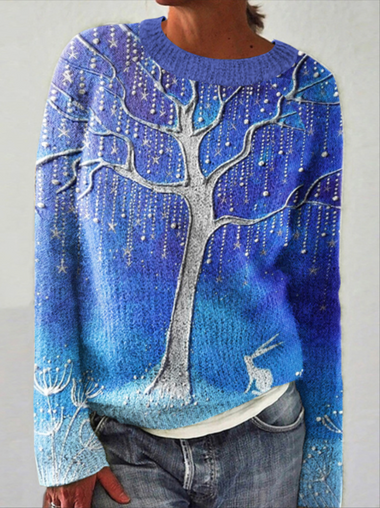 Long Sleeve Crew Neck Animal Casual Regular Sweater