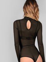 Mock Neck Sheer Mesh Bodysuit