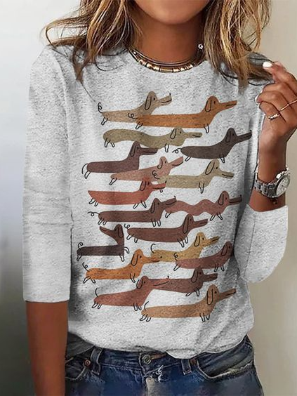 Loose Long Sleeve Crew Neck Floral Casual Regular T-Shirt