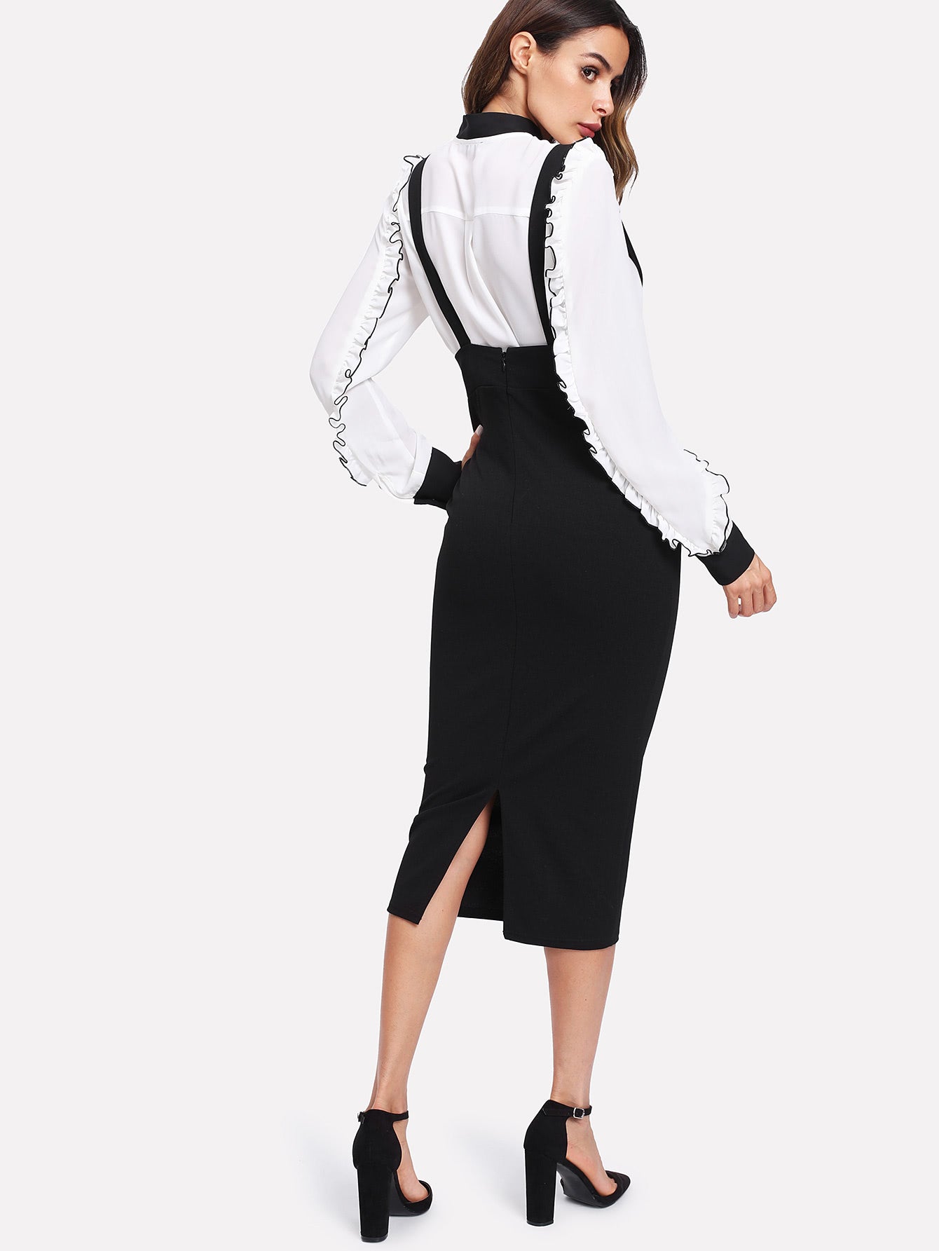 Slit Back Pencil Skirt With Strap