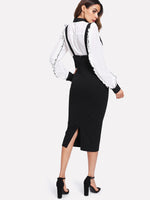 Slit Back Pencil Skirt With Strap