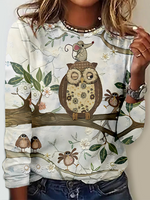 Loose Long Sleeve Crew Neck Ethnic Casual Regular T-Shirt