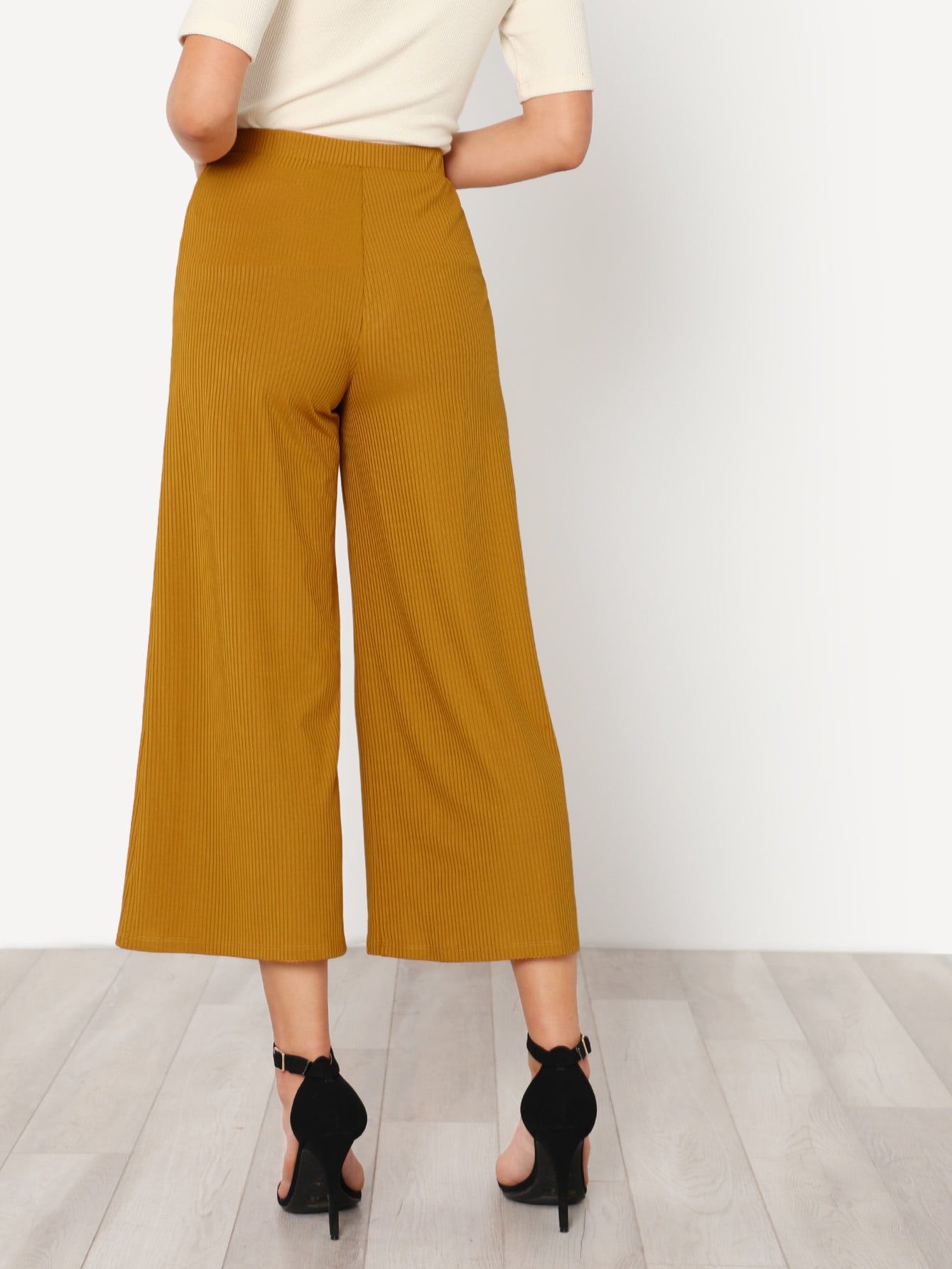 Elastic Waist Solid Culotte Pants