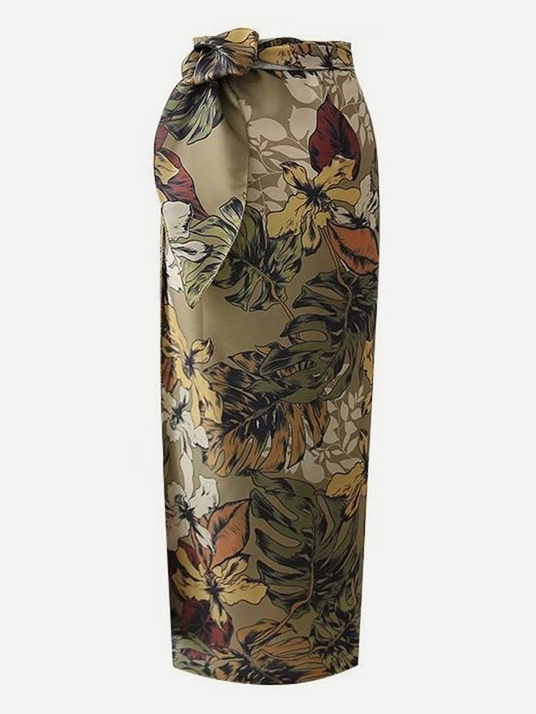 Foliage Print Overlap Skirt
