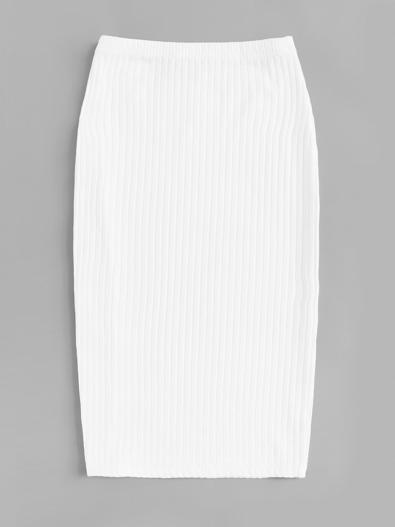 Press Button Side Rib-knit Solid Skirt