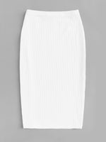 Press Button Side Rib-knit Solid Skirt