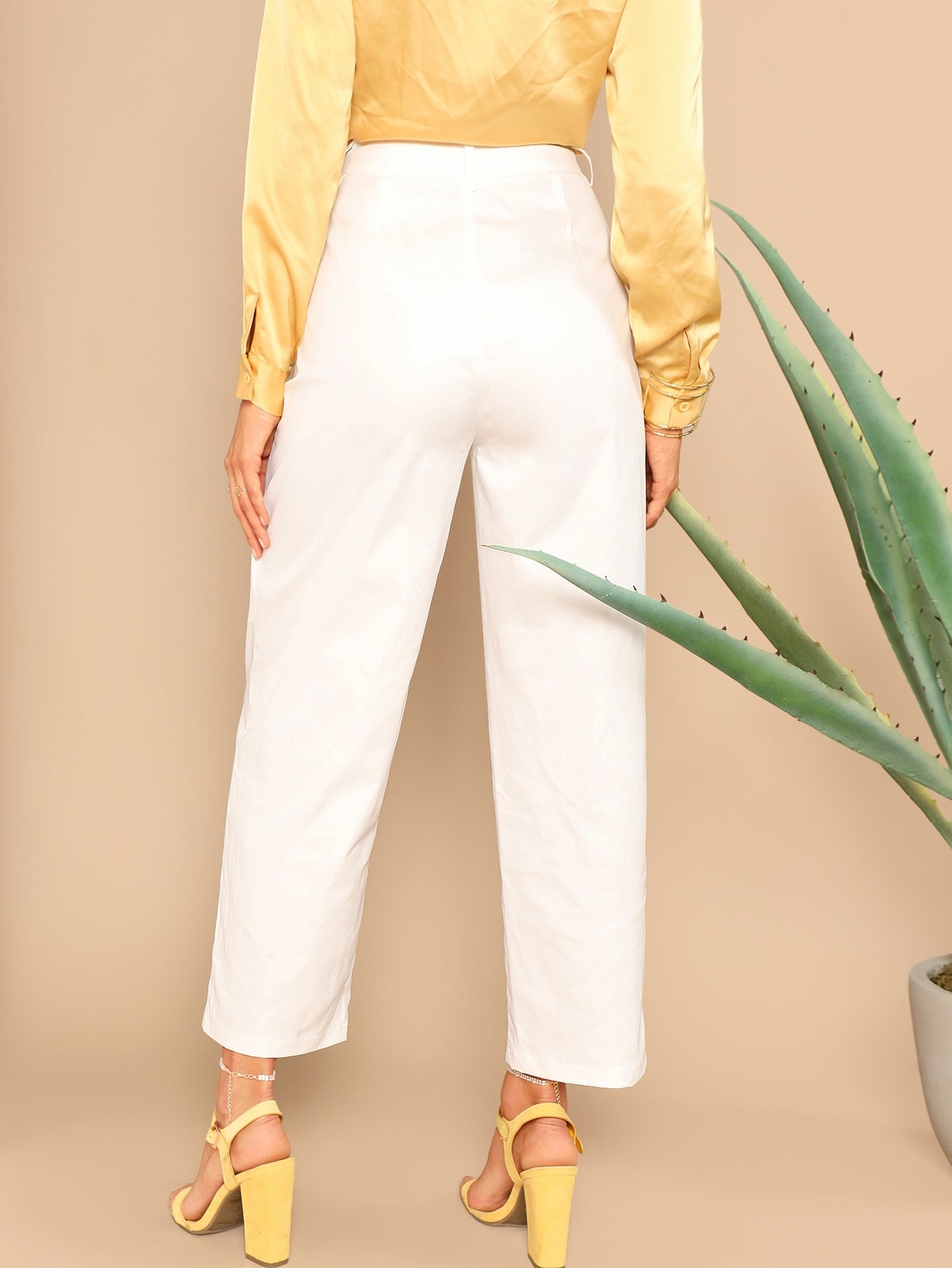 Buttoned Front Straight Leg Pants