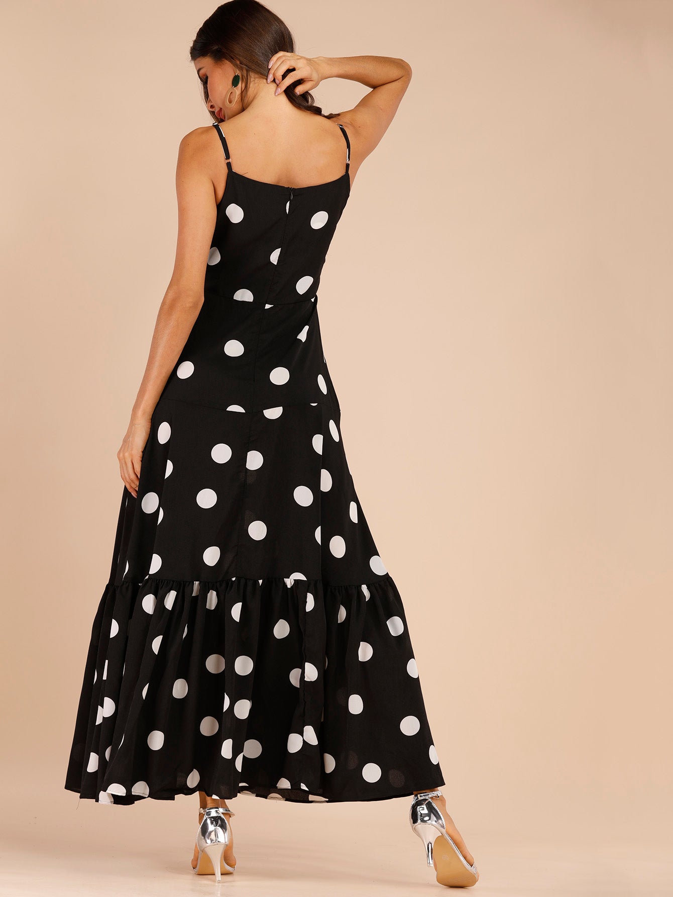 Polka Dot Ruffle Hem Cami Dress