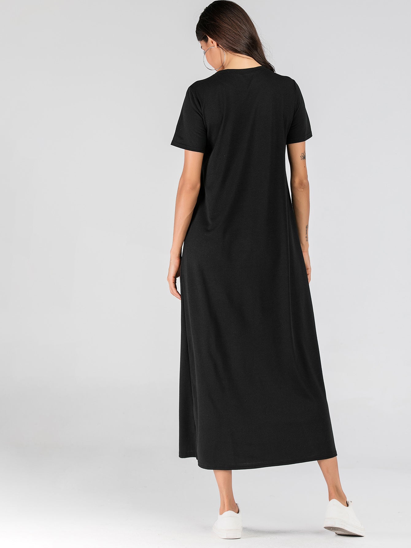 Solid Asymmetrical Neck Tee Dress