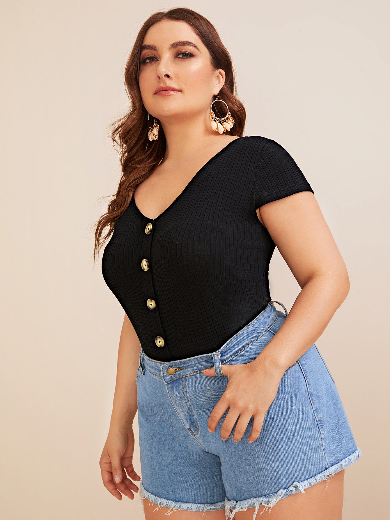 Plus Solid Button Front Tee