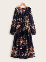 Floral Print Shirred Waist Dress