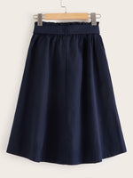 Paperbag Waist Button Front Belted Skirt