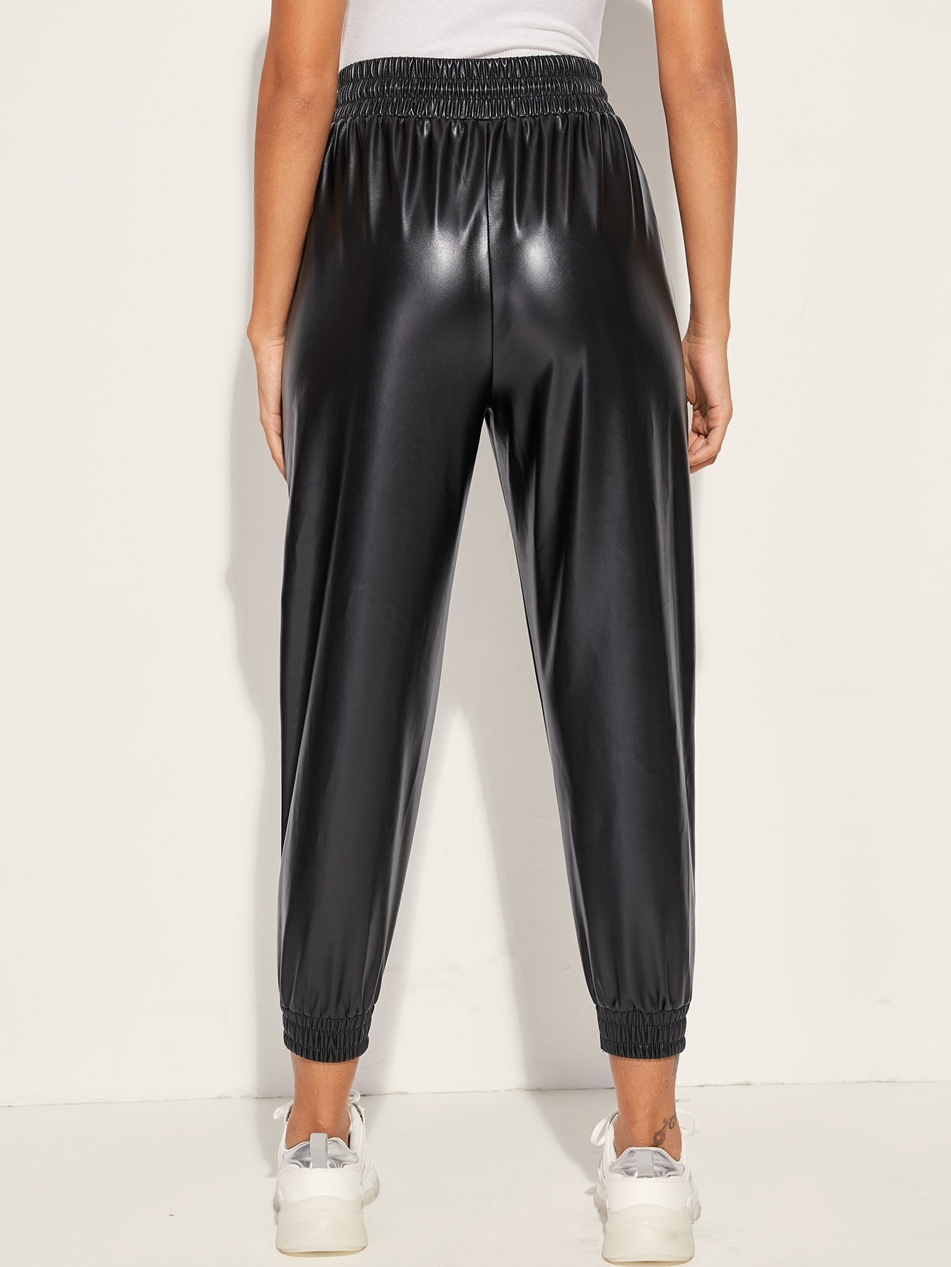 Drawstring Waist PU Leather Pants