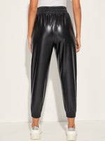 Drawstring Waist PU Leather Pants