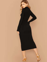 Mock-neck Rib-knit Bodycon Dress
