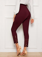 Paperbag Waist Scallop Edge Laser Cut Skinny Pants