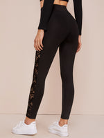 Wide Waistband Lace Insert Leggings