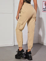 Flap Pocket Side Elastic Waist Cargo Pants