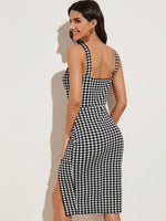 Thick Strap Split Thigh Houndstooth Dress